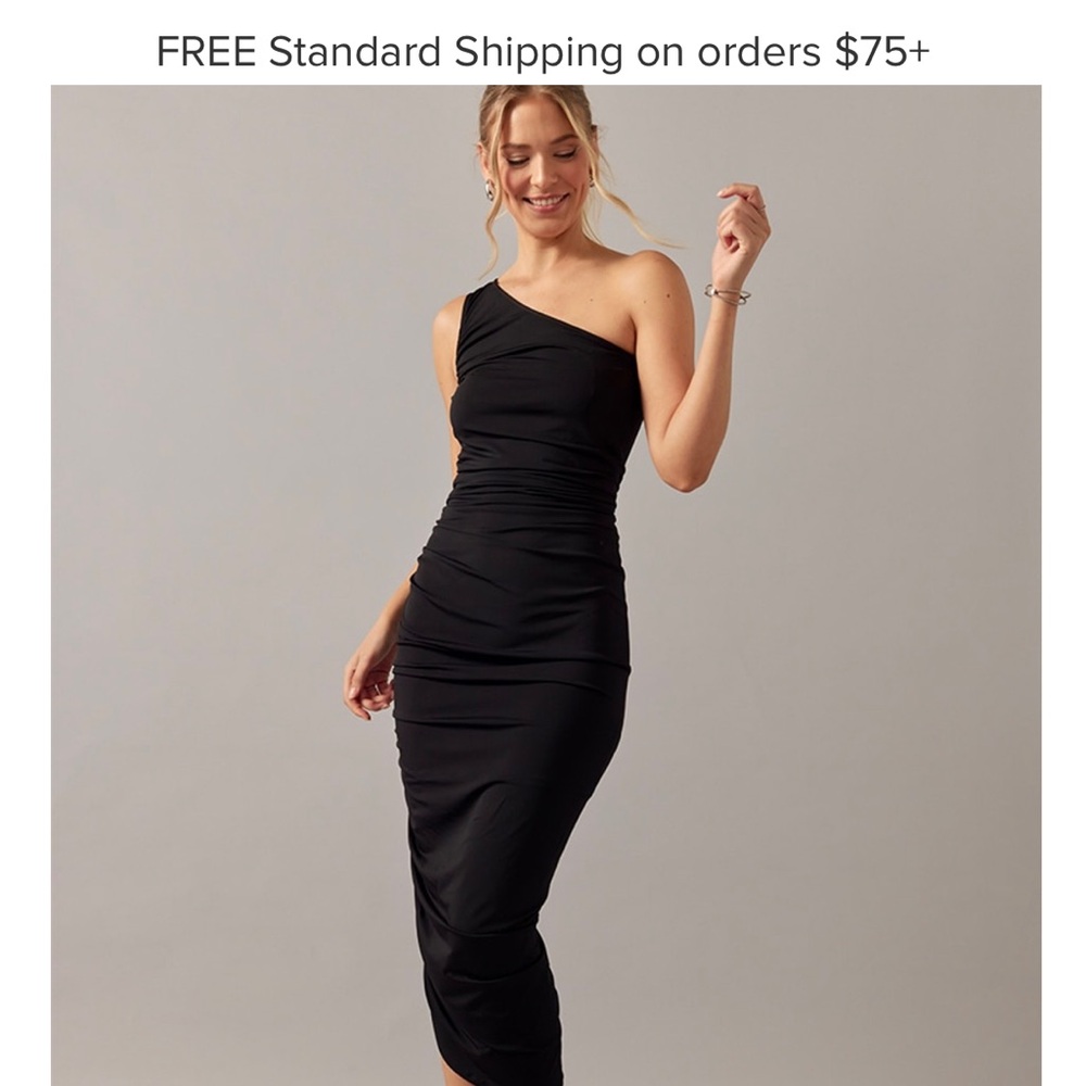 One Shoulder Ruched Midi Dress🖤